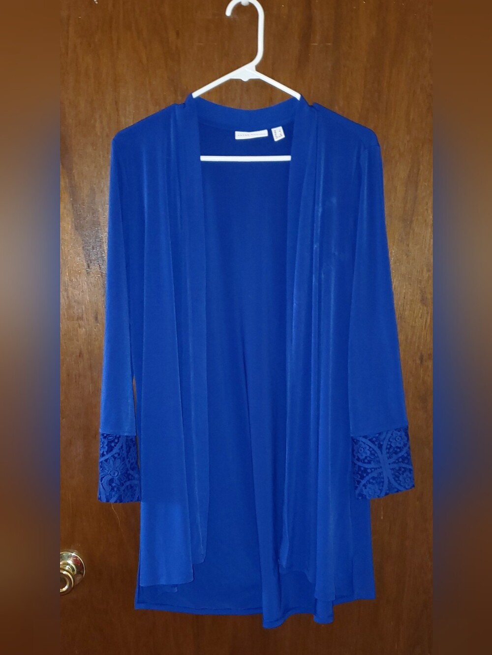 NWOT Susan Graver Liquid Knit  Cobalt Blue Open-Front Cardigan Sz Large